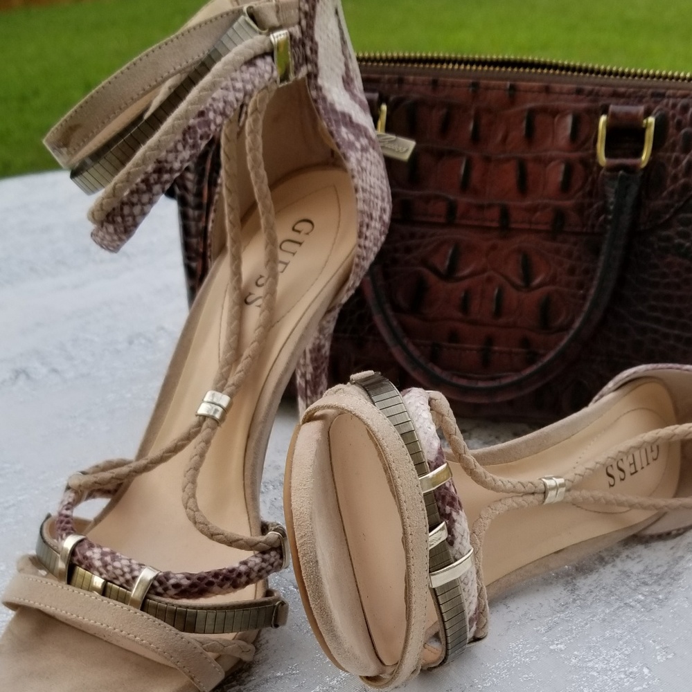 Strappy Metal Sandal Faux  Snake Skin and Suede w